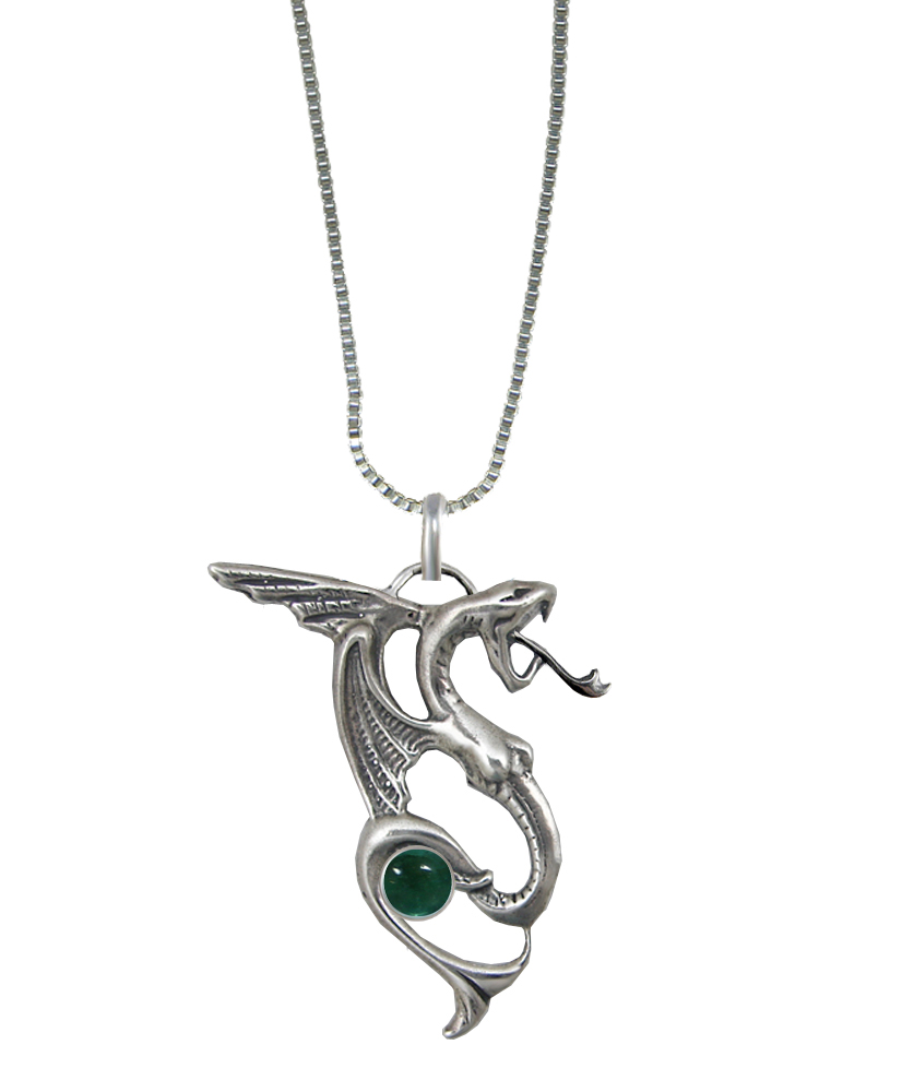 Sterling Silver Medieval Dragon Pendant With Fluorite